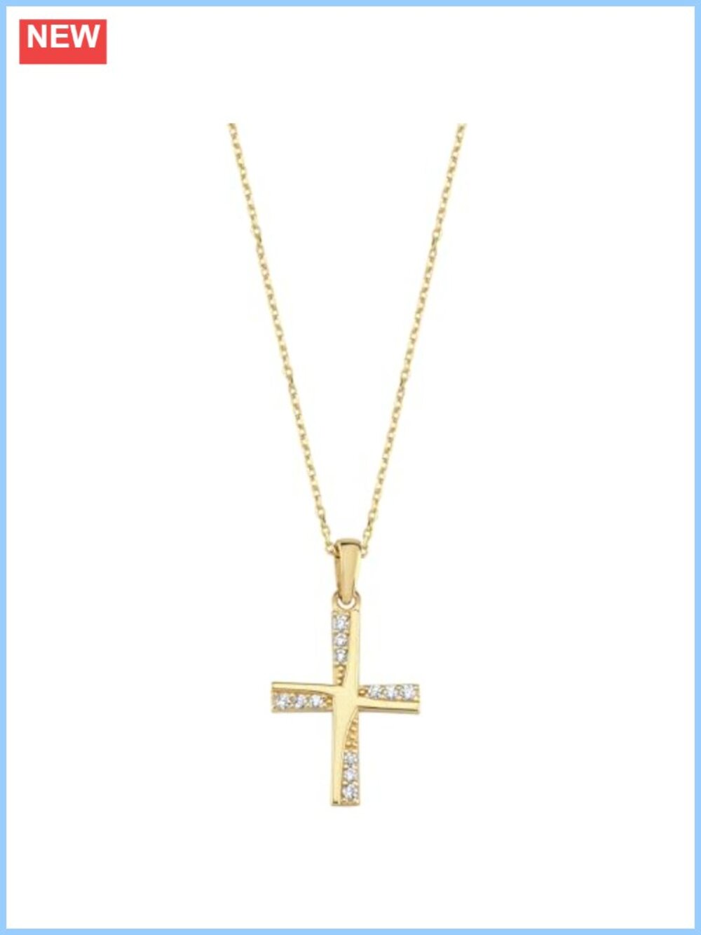 14K Gold Plated Floral Cross Pendant Necklace Cable Chain 18 in